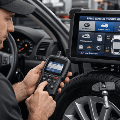 TPMS daviklių programavimas ir diagnostika atliekama automobiliui siekiant tiksliai veikiančios padangų slėgio sistemos